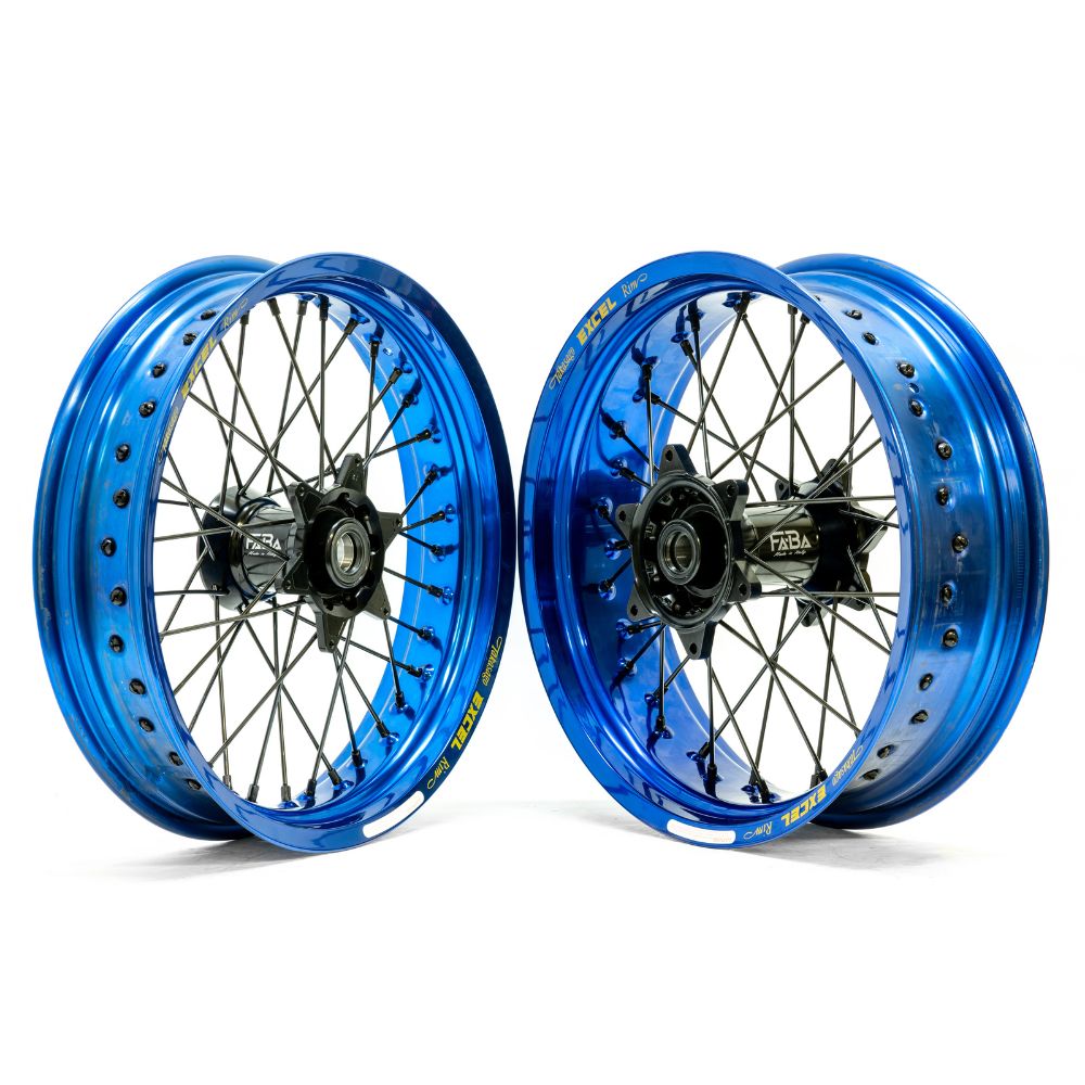 Faba Supermoto Räder schwarz und blau tubeless honda crf ktm exc husqvarna husaberg hartl racing