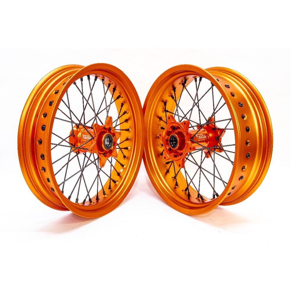 Faba Supermoto Räder orange und schwarz tubeless honda crf ktm exc husqvarna husaberg hartl racing gasgas